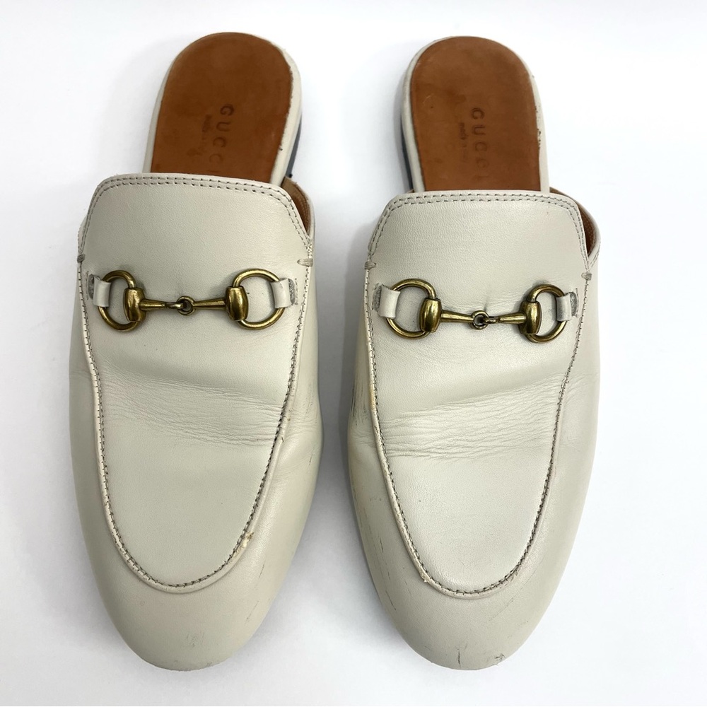 Gucci Cream Leather Loafers with Gold Hardware